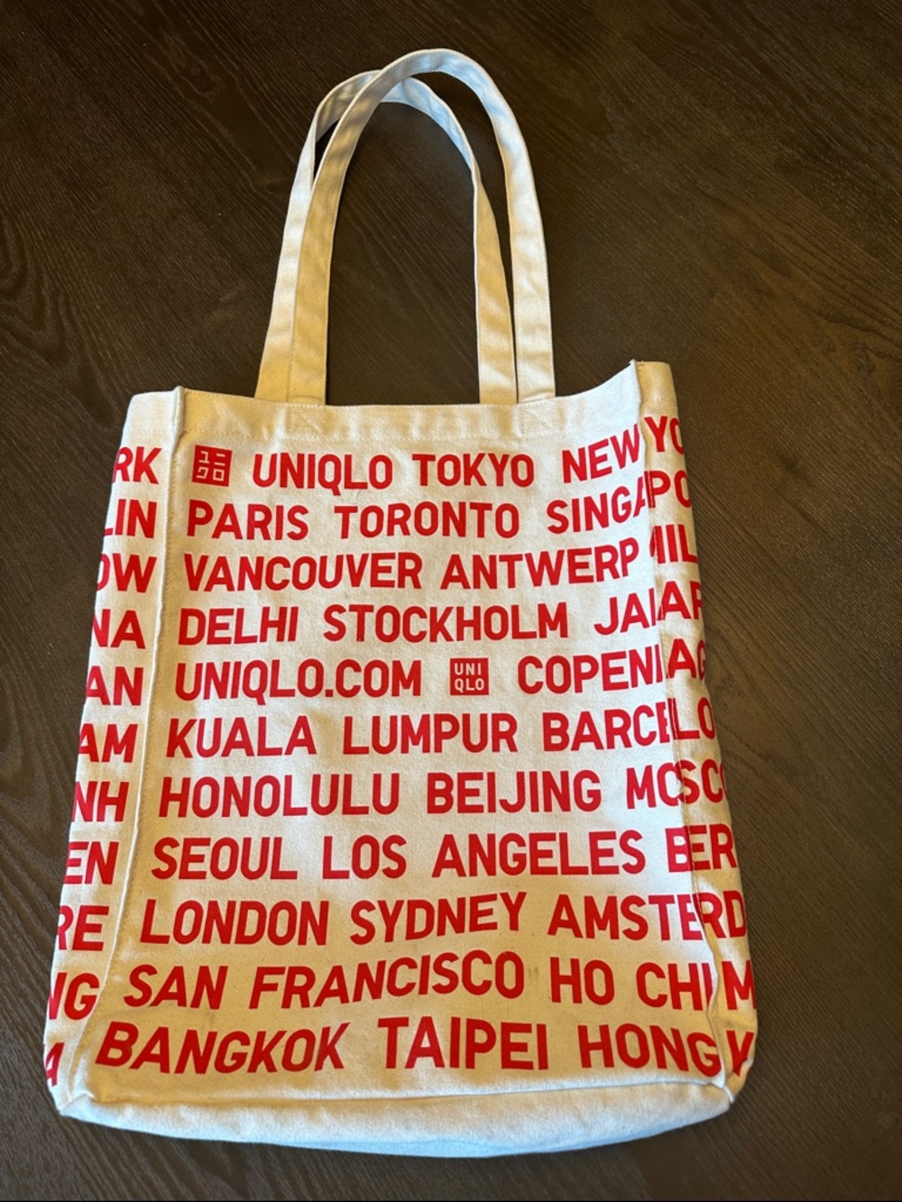 Uniqlo Cream Canvas Tote with Red City-Name Print